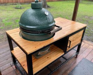 Backyard bbq table made for kamado cookers like big green egg and kamado joe