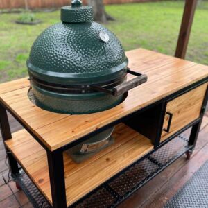 Backyard bbq table made for kamado cookers like big green egg and kamado joe